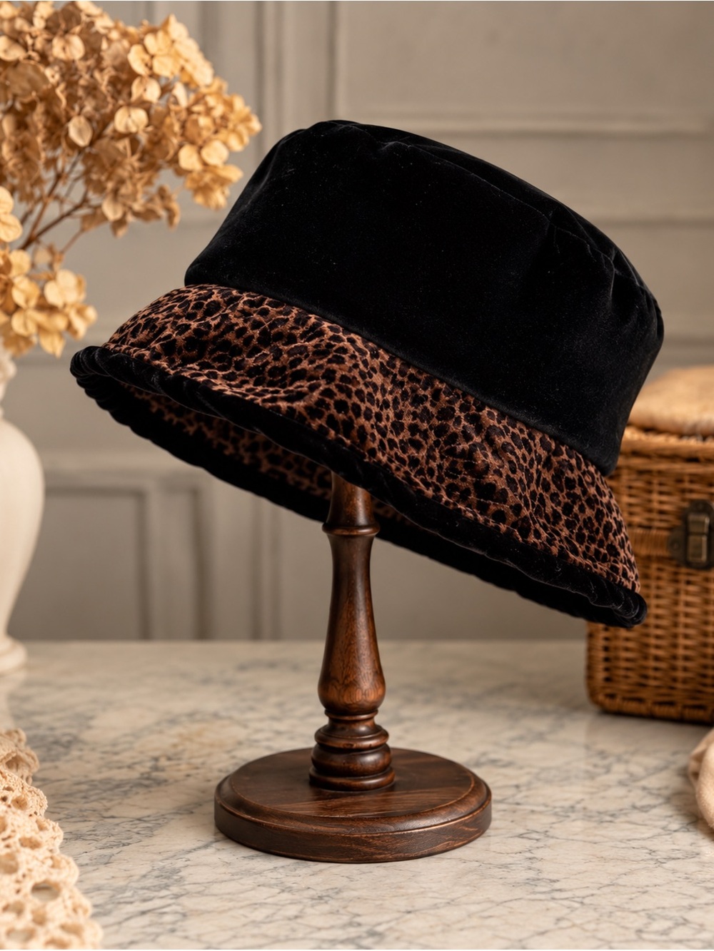 Capelli Montreal Milan Leopard Trim Velvet Bucket Hat